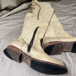 Bed Stu Cream Combat & Moto Boots